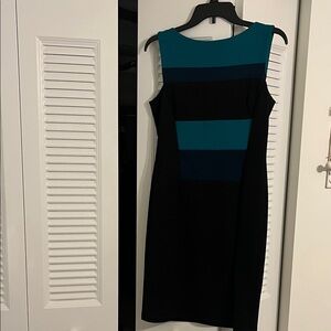 Maggy London Black and Teal Colorblock Midi Dress